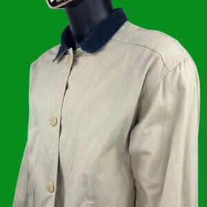 VTG Architect Chore Coat Beige Canvas Work Jacket Navy Corduroy Collar